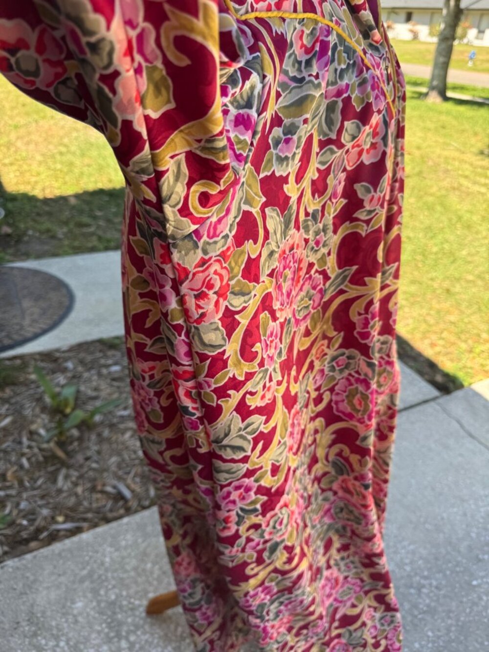Christian Dior Loungewear Nightgown Kaftan Floral Satin Pockets Vintage Sz L - Picture 7 of 11